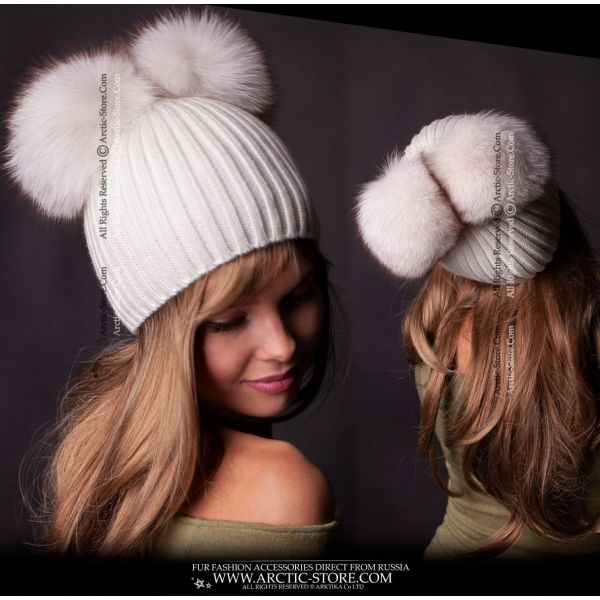 Cable Knit Fur Pom Hat, Polar